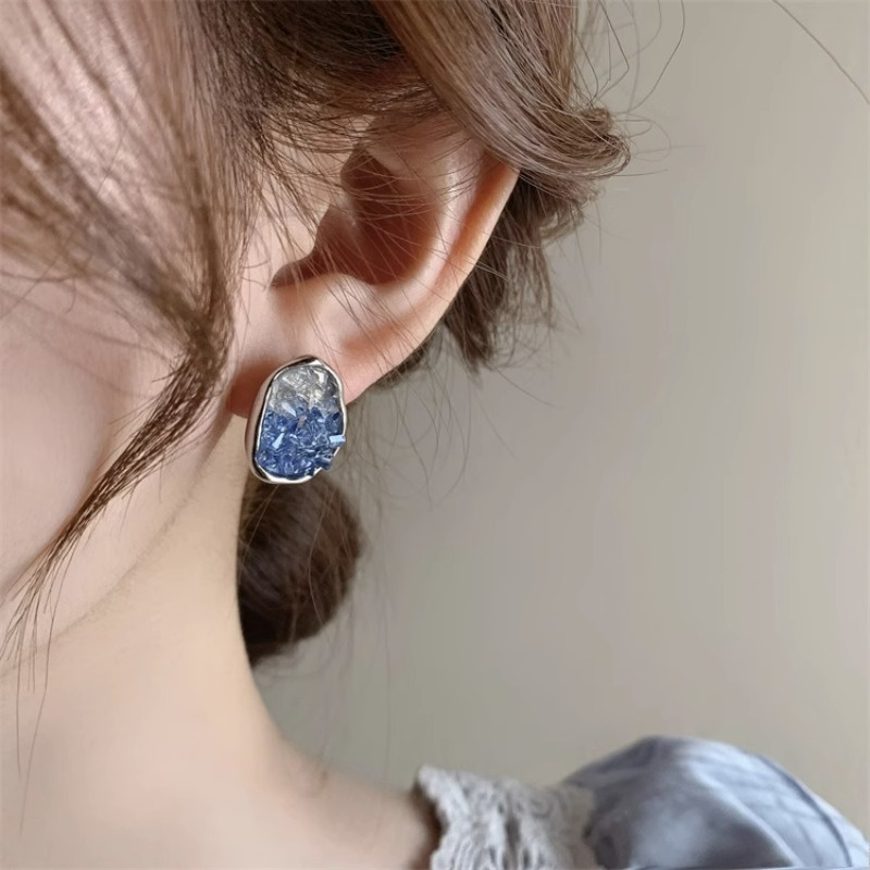 Bông Tai Pha Lê Xanh Dương Lấp Lánh Sang Trọng Thời Trang Cho Nữ