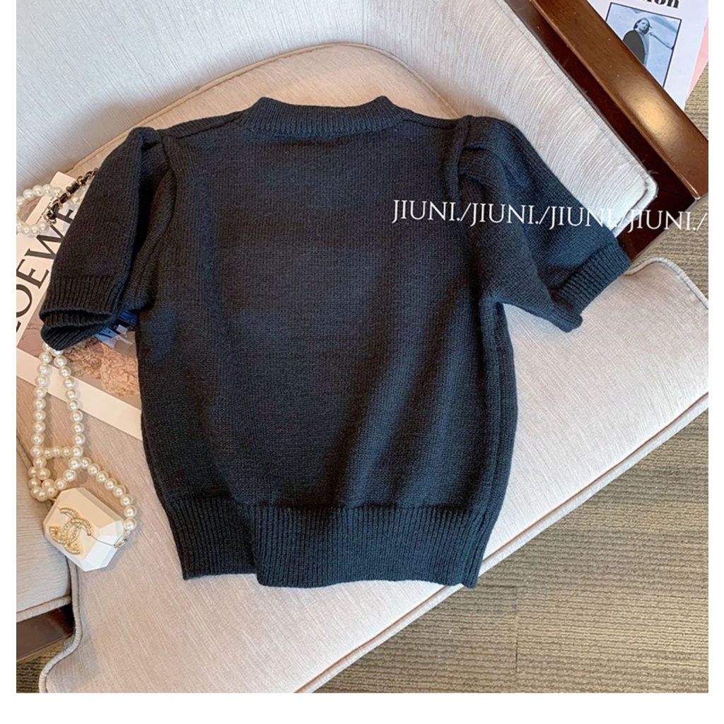 Áo Sweater Dệt Kim Tay Ngắn In Chữ Thời Trang Mùa Hè Năng Động