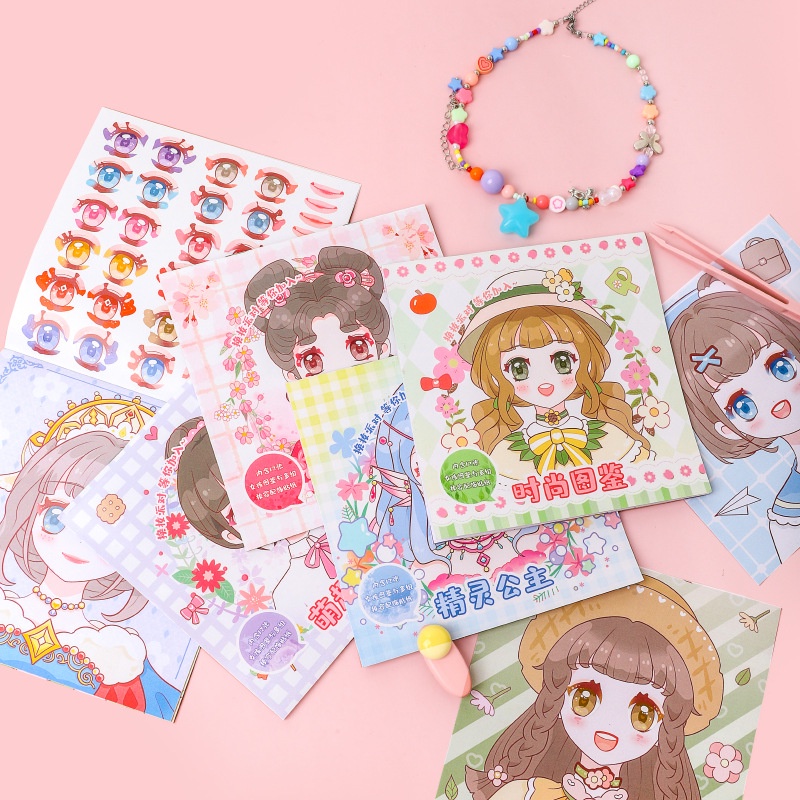 Set 4 Sách Dán Hình Công Chúa Trang Điểm DIY Giáo Dục Cho Bé 3-6 Tuổi