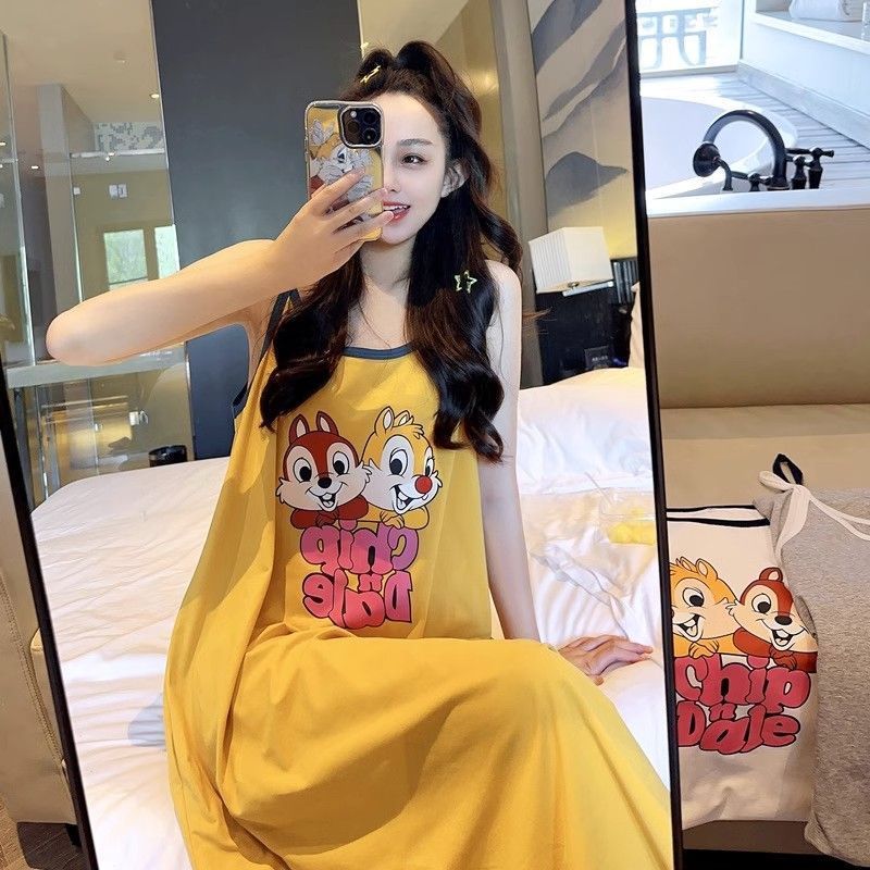 Đầm ngủ FDS dáng dài rộng rãi thoải mái không tay hoạt hình dễ thương mùa hè cho nữ mặc nhà
