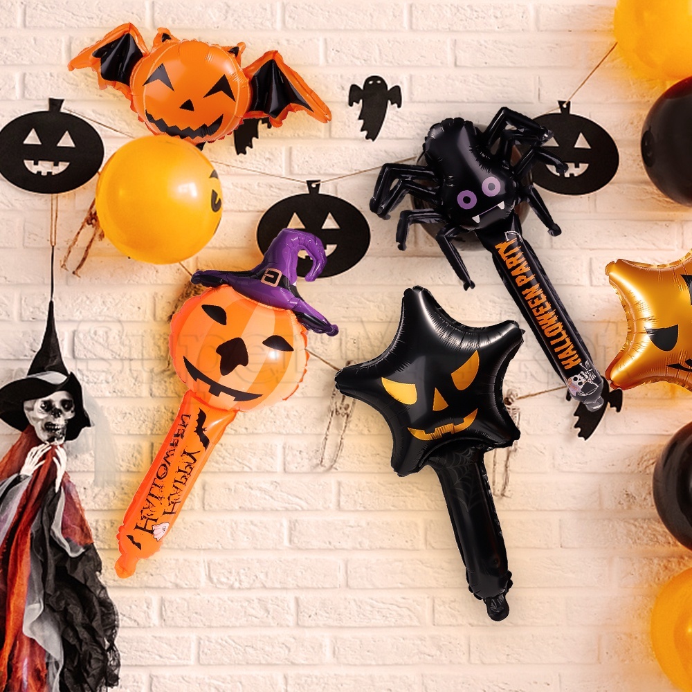 Bong Bóng Bơm Hơi Cầm Tay In Họa Tiết Ác Quỷ / Nhện / Bí Ngô Trang Trí Tiệc Halloween