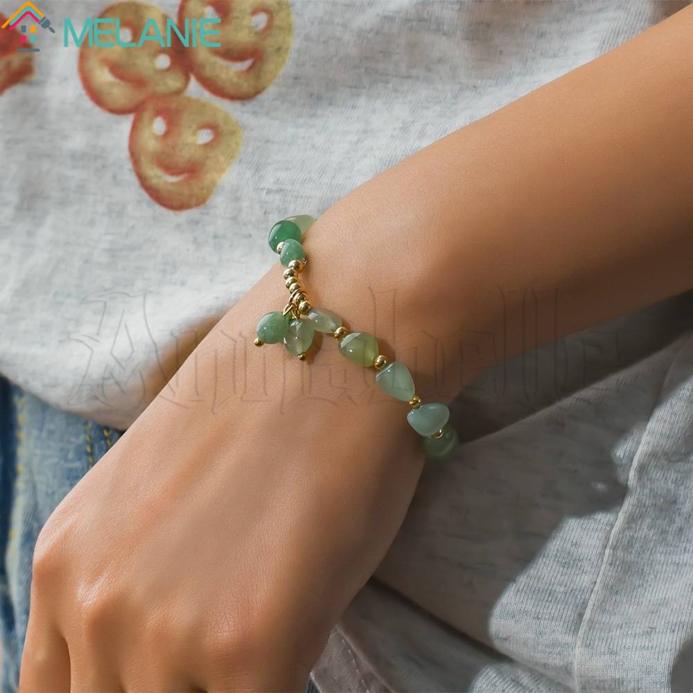 Vòng Tay Chuỗi Hạt Đá Xanh Lá / Đá Aventurine Co Giãn Bất Đối Xứng Thanh Lịch Thời Trang Cho