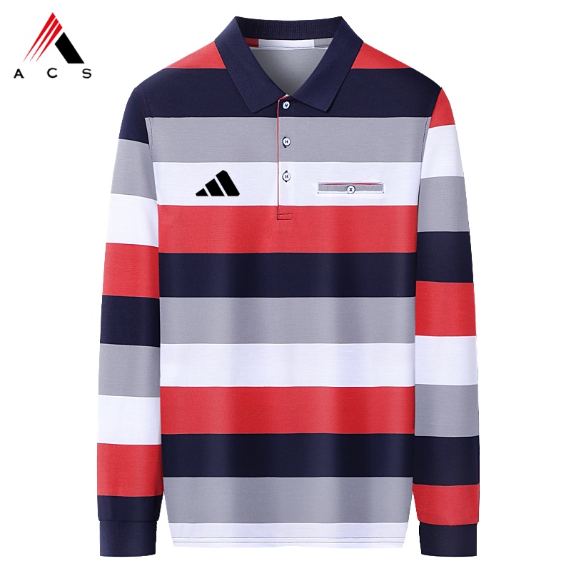 Áo polo Nam Dài Tay Sọc Ngang 2 Màu