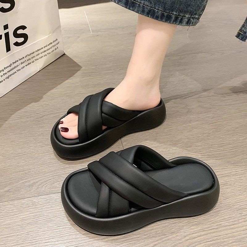 Huaqoo Dép bánh mì guốc dép sandal nữ Màu Sắc Đơn Giản Thoải Mái Cao Gót Chống Trơn Trượt dép đế xuồng 32ZHDLX072709