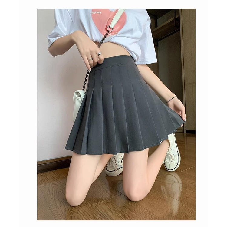 Chân Váy Chữ a Lưng Cao Xếp Ly Màu Xám Thời Trang Mùa Hè Cho Nữ