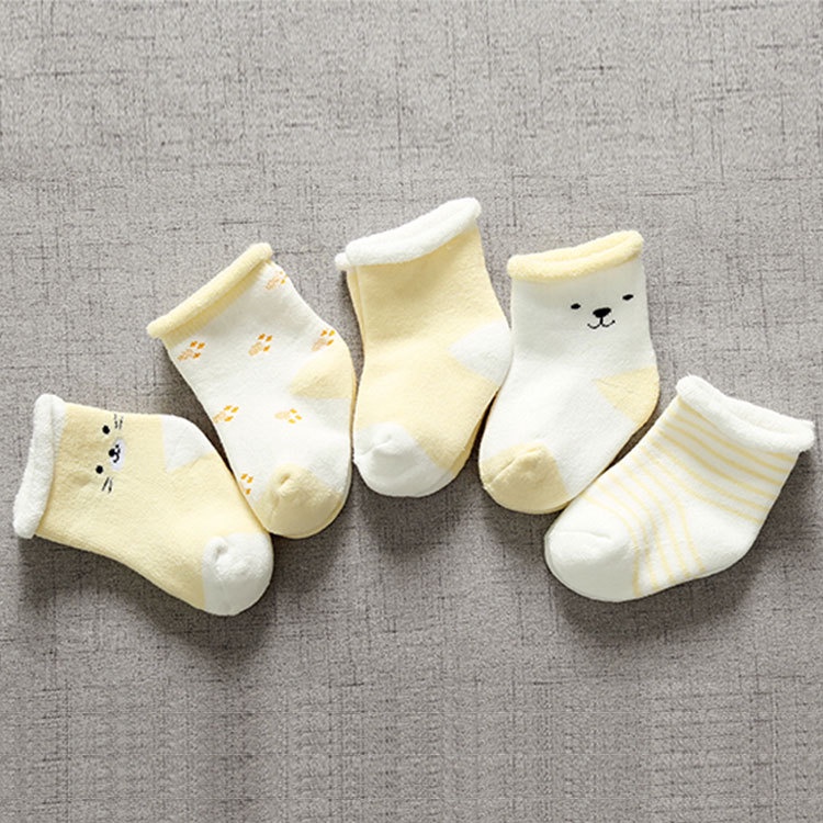 Set 5 Đôi Tất Chất Liệu Cotton Dày Dặn Thời Trang Thu Đông Cho Bé Sơ Sinh
