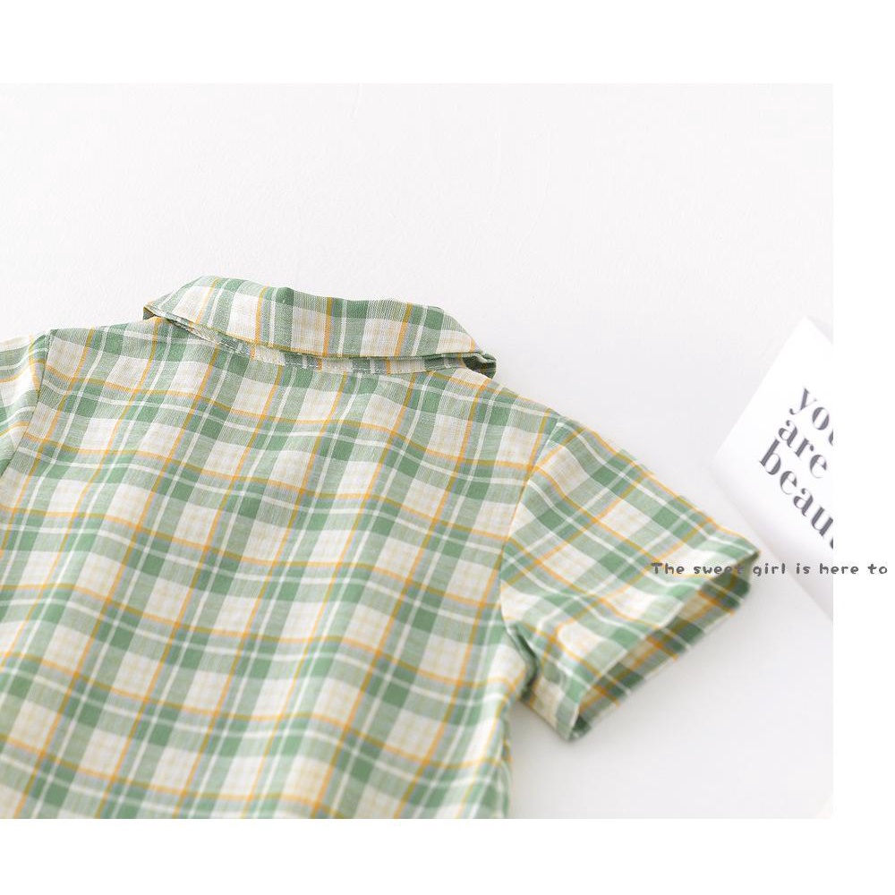 Bộ Áo Liền Quần Họa Tiết Caro Dễ Thương Dành Cho Bé Trai