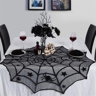 Khăn Trải Bàn Tròn Phối Ren Hình Mạng Nhện Trang Trí Tiệc Halloween