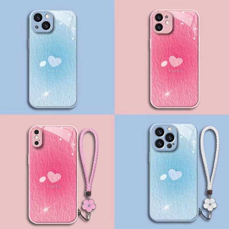 Ốp Điện Thoại Mặt Kính Họa Tiết Trái Tim Đơn Giản Cho Apple 14promax 13 12 11pro XSMAX