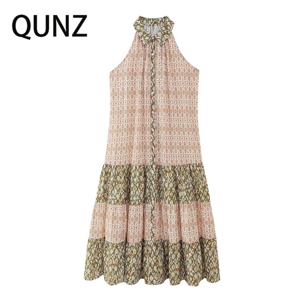 Qunz Đầm Sát Nách Dáng Rộng In Họa Tiết Thời Trang 5589