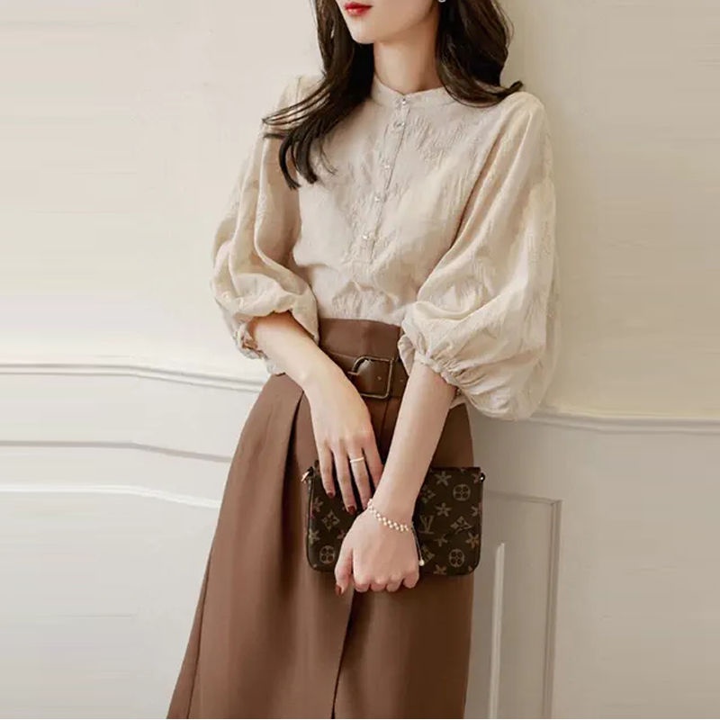 Bộ Áo Sơ Mi Phối Chân Váy Kiểu Pháp Thời Trang Mùa Thu 2023 Mới