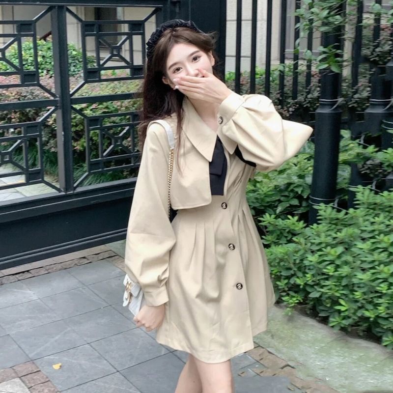 Đầm Dài Tay Thiết Kế Đường Phố Phong Cách Mới Mùa Thu Pháp Ngọt Ngào Cho Nữ Yujie Fan 2021 KQFN