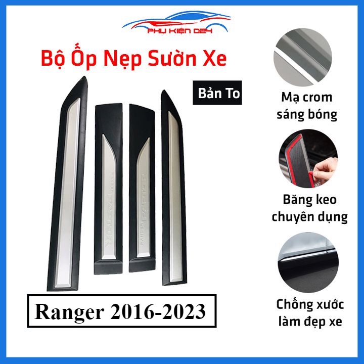 Bộ ốp nẹp sườn Ranger 2016-2017-2018-2019-2020-2021-2022-2023 bản to trang trí làm đẹp xe