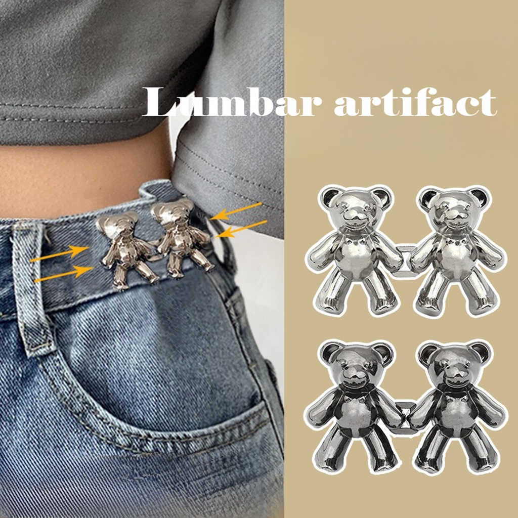 Bộ 2 Nút Kim Loại Hình Gấu Dễ Thương Gắn Quần Jean / Cài Nút Có Thể Tháo Rời dreamdiary