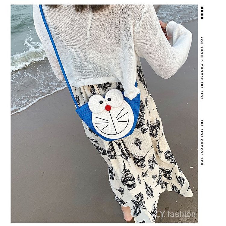 Túi đeo chéo Túi dệt hoạt hình dễ thương Túi đeo vai Doraemon túi đeo chéo Túi Nữ ins túi xô