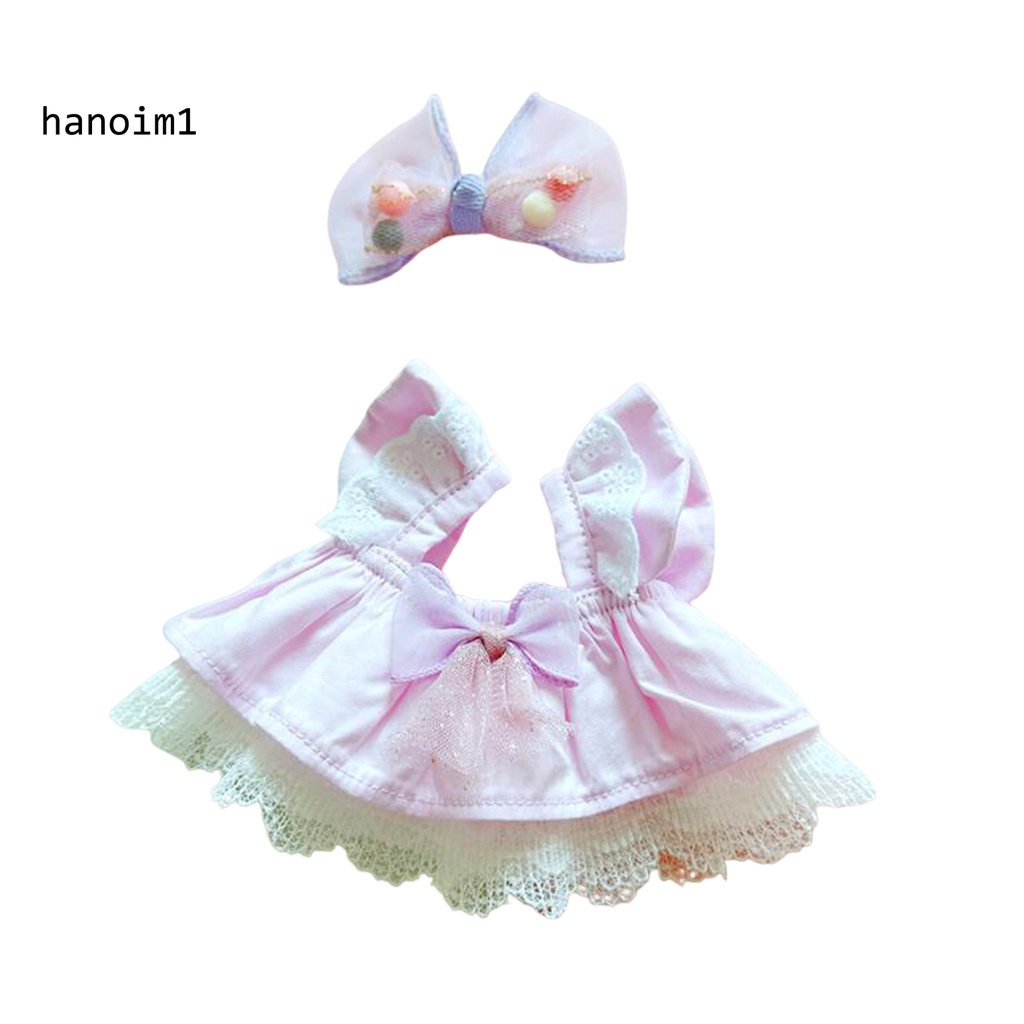 Ys2 1 bộ 20cm quần áo búp bê dễ thương nơ ren hem màu rắn phong cách ngọt ngào hai-piece set dressing-up bông có thể đeo được búp bê nhồi bông công chúa váy cài tóc giả vờ trò chơi