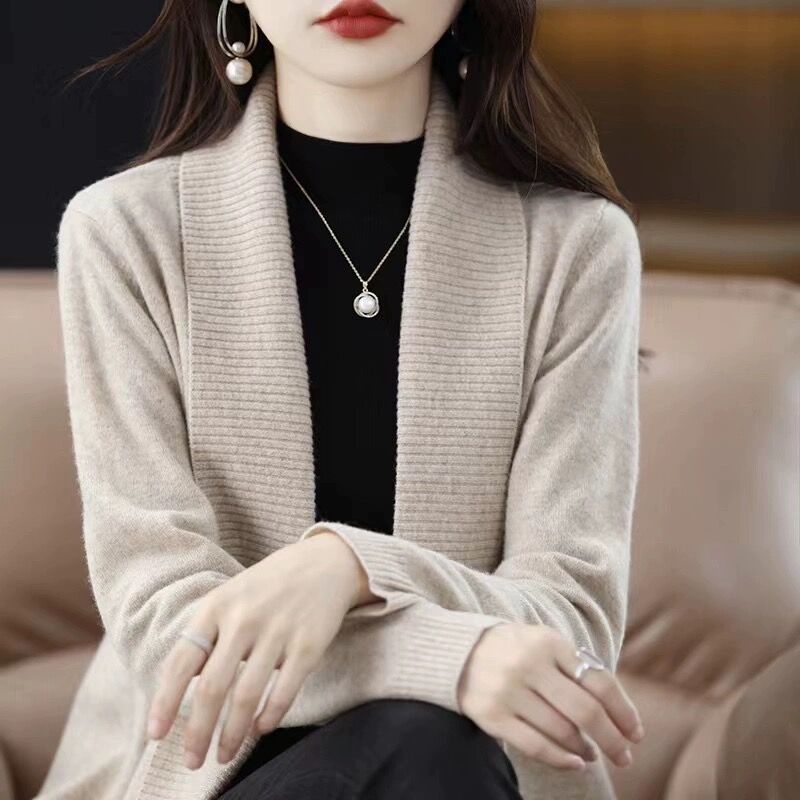 Multiplication cashmere cardigan nữ 2023 mùa thu phong cách mới ve áo rời dệt kim dài tay all-match mỏng hơn nhìn bên ngoài mặc mồ hôi