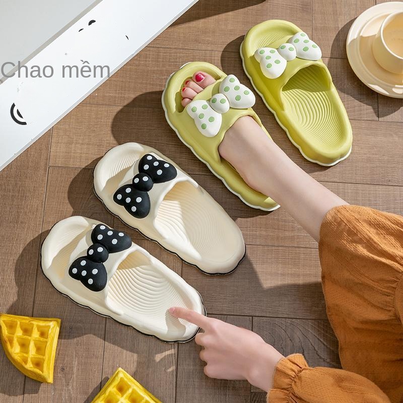 Dép Quai Ngang Đế Mềm Chống Trượt Đính Nơ Dễ Thương Thời Trang Mùa Hè Cho Nữ