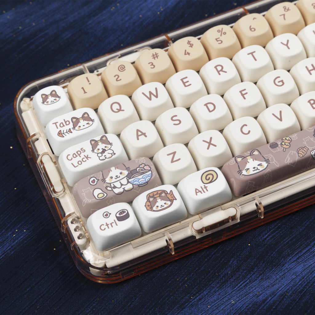 Mèo Tham Lam Keycaps MOA Profile Hoạt Hình Mèo Con PBT Dye Sub Bàn Phím Cơ Keycap