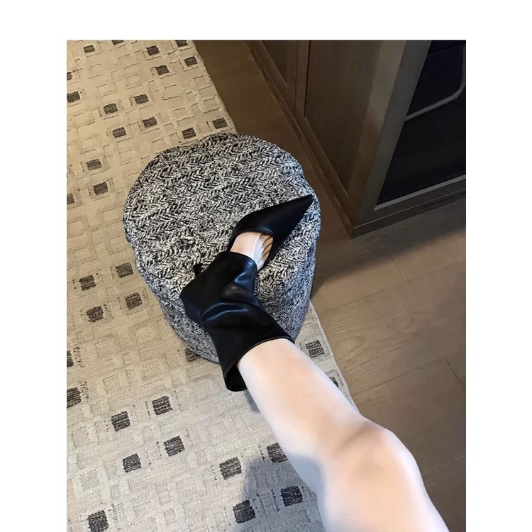 Giày Bốt Da Cao Gót Mũi Nhọn Thời Trang Dành Cho Nữ / Size 34-39