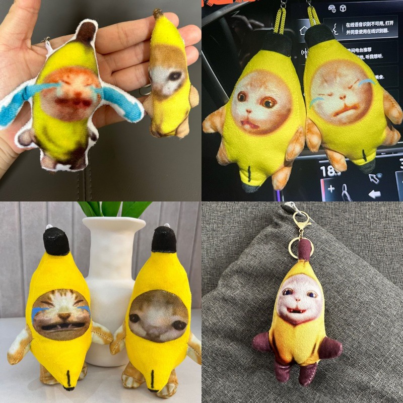 Kawaii banana cat mặt dây chuyền sang trọng dễ thương khóc chuối mèo vui nhộn móc khóa túi xe hơi mặt dây chuyền chìa khóa quà tặng cho bạn cùng lớp