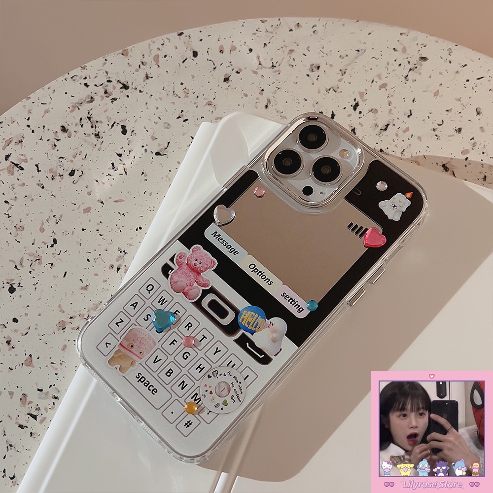 Vỏ cho điện thoại 14 13 pro max hình gấu dễ thương khung trong suốt y2k vỏ điện thoại có diamon stiker tự làm cho vỏ điện thoại apple 11 12 pro max