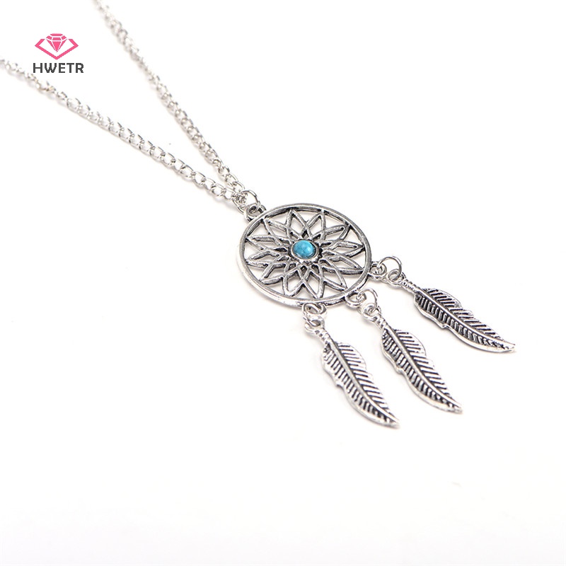 Hwetr bohemian dreamcatcher lá lông vũ mặt dây chuyền vòng cổ bông tai bộ trang sức mới