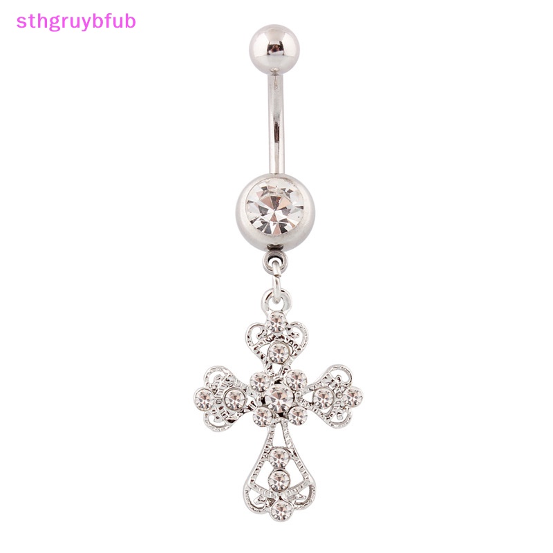 Sthb thép không gỉ chữ thập mặt dây chuyền rốn móng tay thời trang pha lê rhinestone nút bụng nhẫn cho phụ nữ trang sức sexy vn
