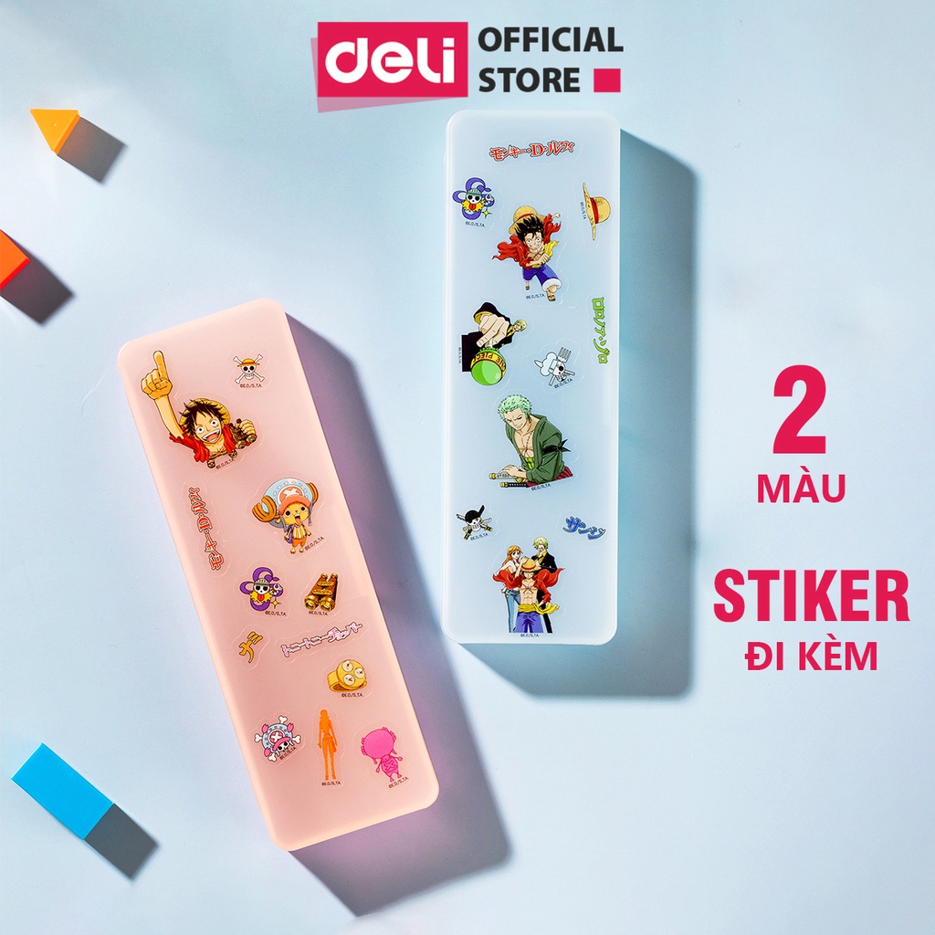 Hộp đựng bút đồ dùng cá nhân Deli One Piece - chất liệu nhựa trong suốt - màu ngẫu nhiên - kèm sticker - EH901