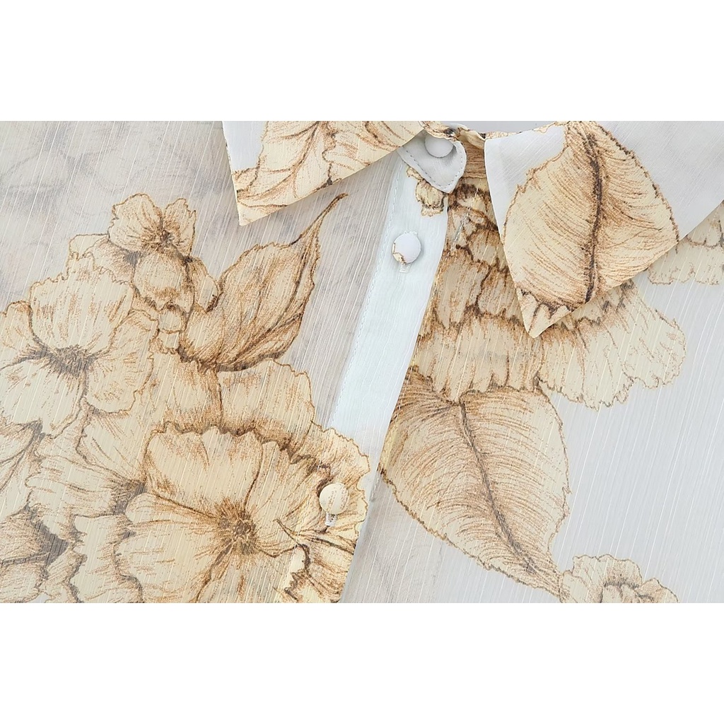 Qunz fashion áo sơ mi dài tay in hoa + váy nửa dài 3880