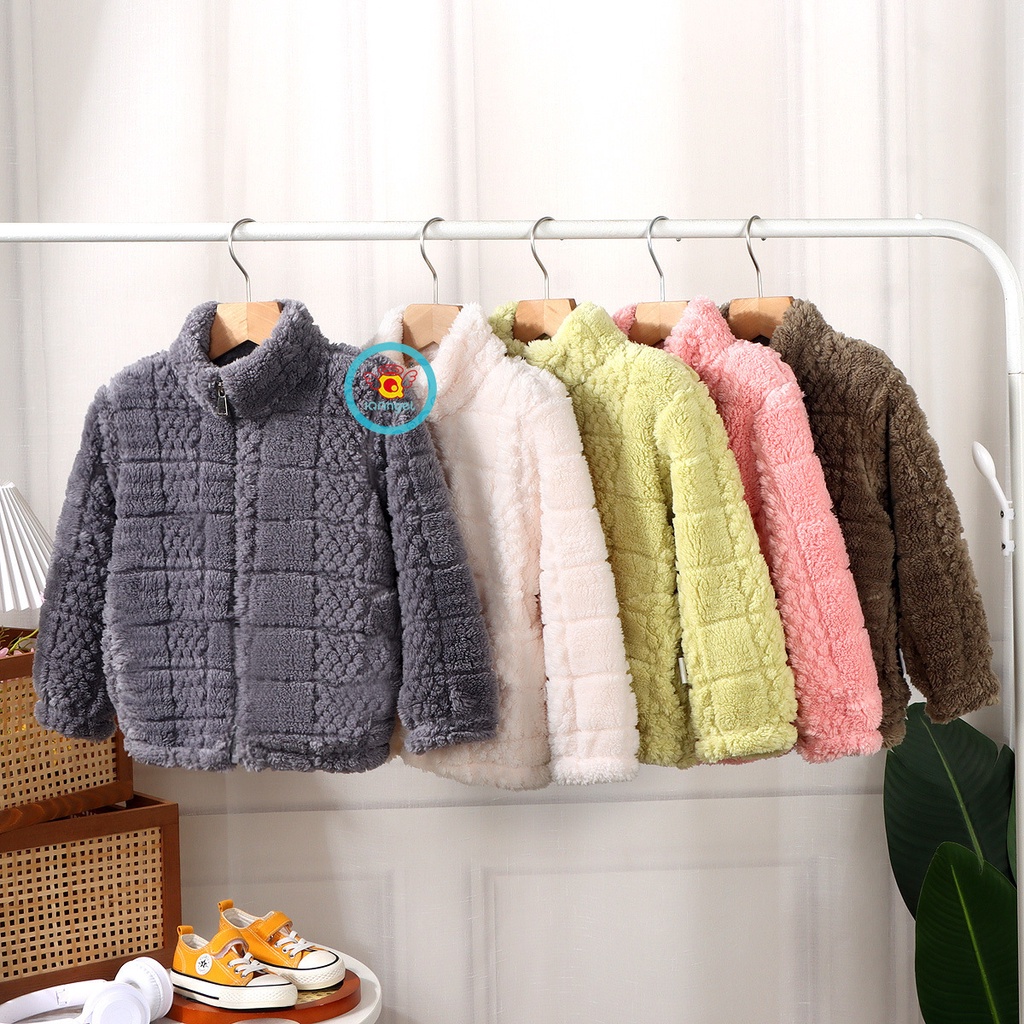 Iq trẻ em puff fleece áo khoác giữ nhiệt hai mặt lông cừu dày quần áo đệm mùa thu đông áo khoác đơn cho bé gái