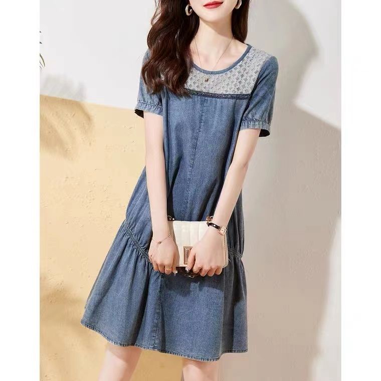 Đầm denim Phối Ren Thời Trang Mùa Hè Hàn Quốc 2023 Mới