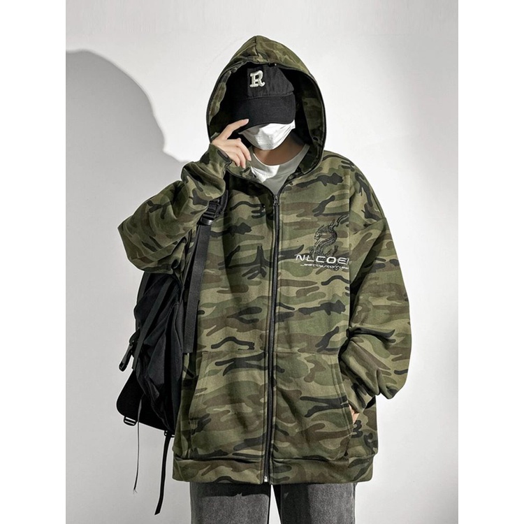 Áo Khoác Hoodie Dáng Rộng Họa Tiết Rằn Ri Phong Cách Đường Phố Mỹ Thời Trang Mùa Thu Mới Cho Nam Và Nữ