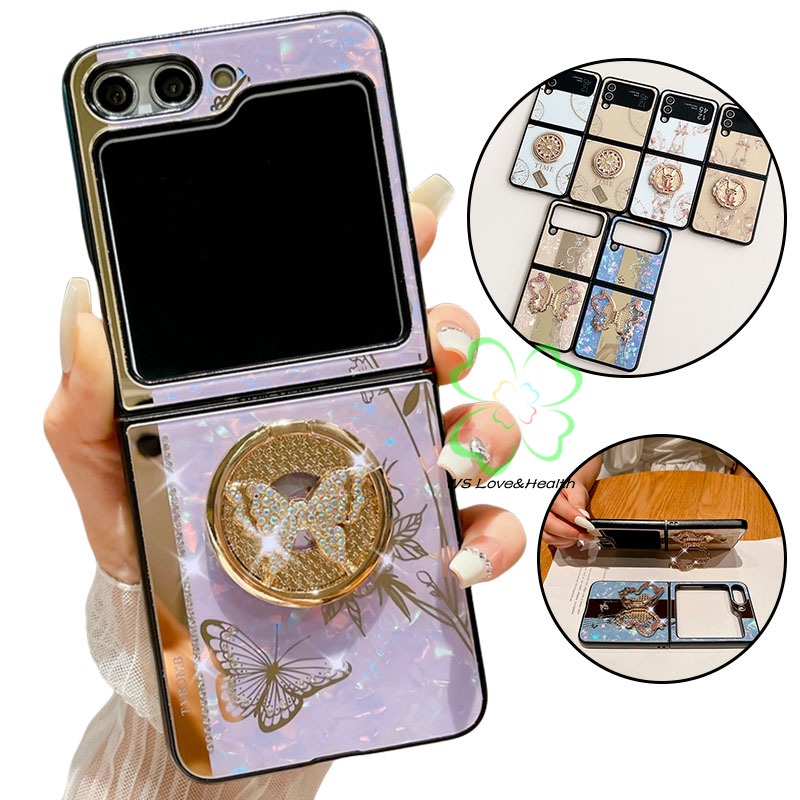 Luxury glitter 3d diamond stand holder vỏ điện thoại samsung galaxy z flip 5 z flip 4 z flip case cl