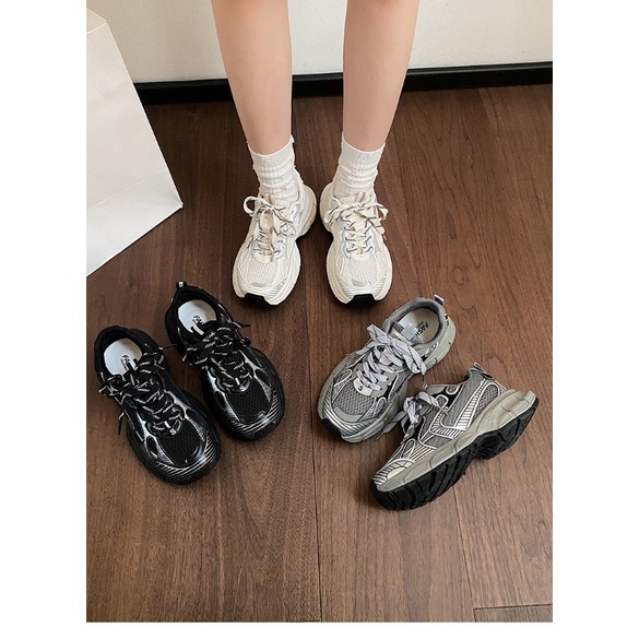 Giày thể thao nữ màu đen thick-soled sneakers mới mùa thu và mùa đông all-match running sneakers-aa0682