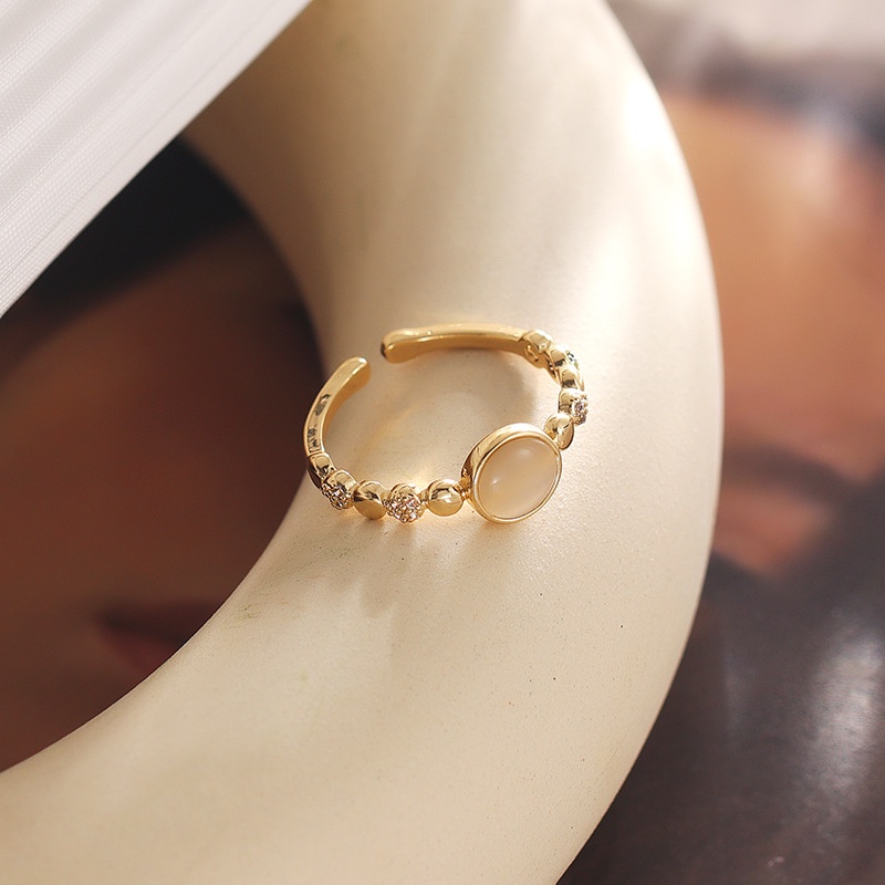 Nhẫn opal hàn quốc nữ two-piece niche mở vòng ngón trỏ có thể điều chỉnh phong cách mát mẻ retro độc đáo nhẫn độc đáo