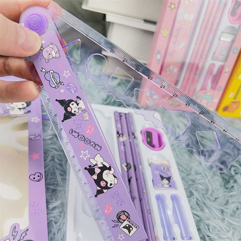 Bộ Văn Phòng Phẩm Sanrio 3 Bút Chì/2 Nắp Bút/2 Thước Gấp/1 Cục Tẩy/1 Gọt Bút Chì Bé Trai Bé Gái Đồ dùng học tập Học sinh Văn phòng phẩm Quà Tặng Cho Trẻ Em royal1.vn