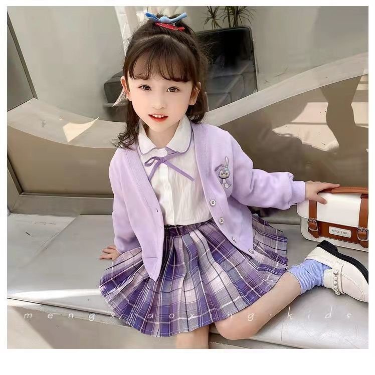 Three-piece suit fashion jacket shirt dệt kim two-piece suit cardigan pleated skirt preppy style girl suit spring style 2022 ca07