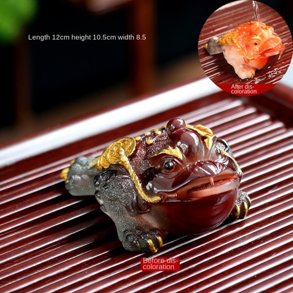 Ynatural golden toad tea pet, red resin đổi màu trà pet, khay trà xanh sáng tạo vàng nâng cao trang trí bàn trà cóc vàng