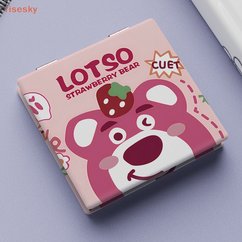 Gấu dâu dễ thương gương trang điểm có thể gập lại cầm tay trang điểm gương nhỏ gấp gương cầm tay vuông nữ sinh dễ thương