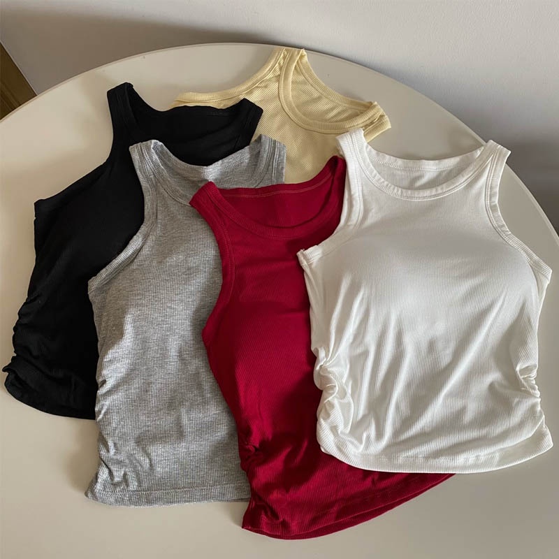 Áo tank top Không Tay Màu Sắc Trơn Có Đệm Ngực Dành Cho Nữ