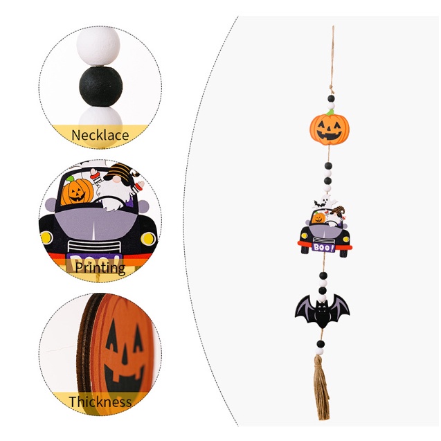 Mô hình HALLOWEEN - trang trí treo tường bằng gỗ - dây treo bí đỏ và những người bạn ma