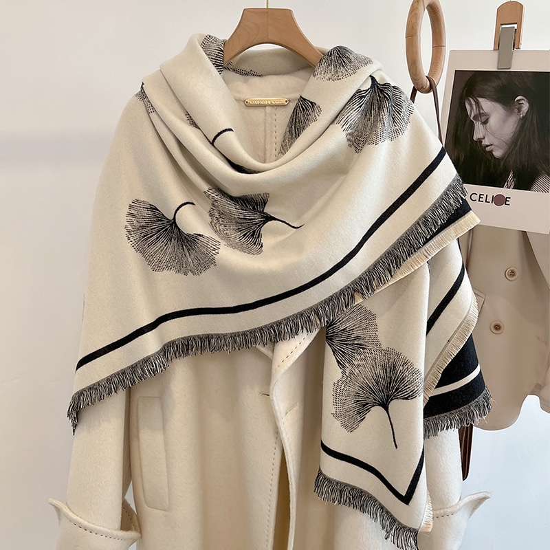 New ginkgo leaf scarf nữ mùa đông phong cách hàn quốc thời trang lớn hình vuông cashmere dày lạnh-đông khăn quàng hai mặt