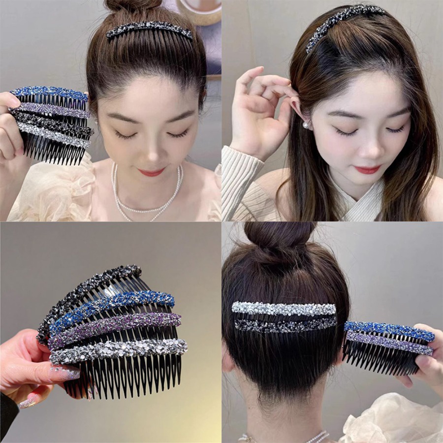 Đầy đủ rhinestone lược cài tóc bằng nhựa pha lê kim cương có răng chống trượt kẹp tóc phụ nữ phụ kiện tóc