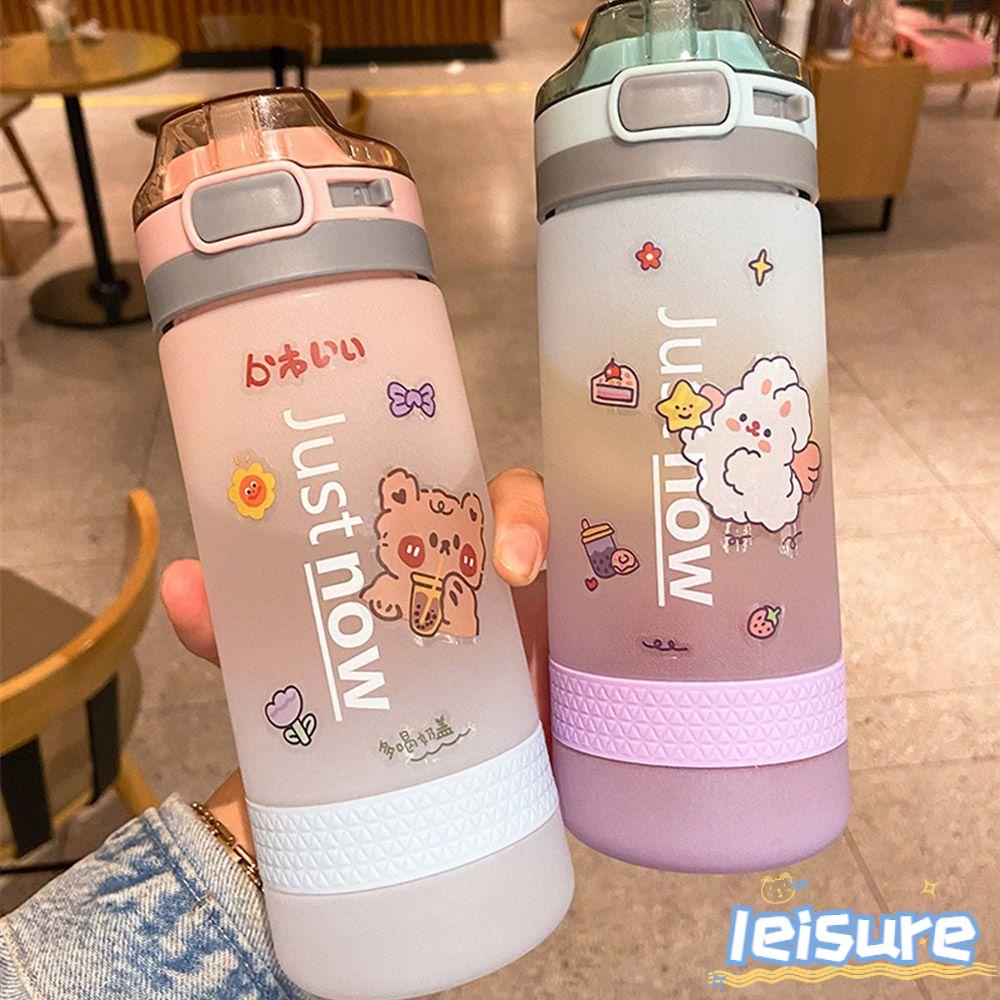 ♫Daphne♫ Bình Nước Thể Thao Bằng Nhựa Chống Rò Rỉ Có Ống Hút Tiện Dụng Dung Tích 400/600ml