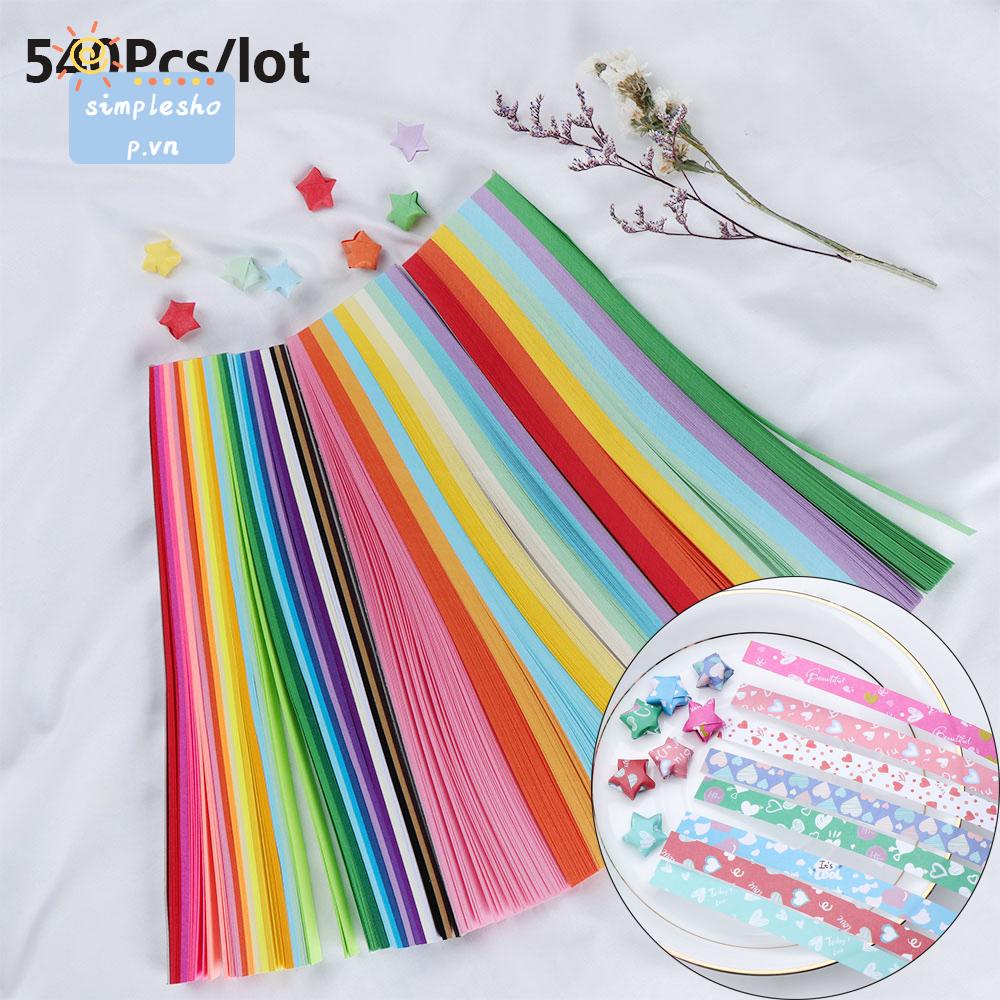 ❀Đơn Giản❀ 540 Miếng Giấy Xếp Hình Ngôi Sao Nhiều Màu Sắc Dùng Trang Trí Sổ Tay Thủ Công