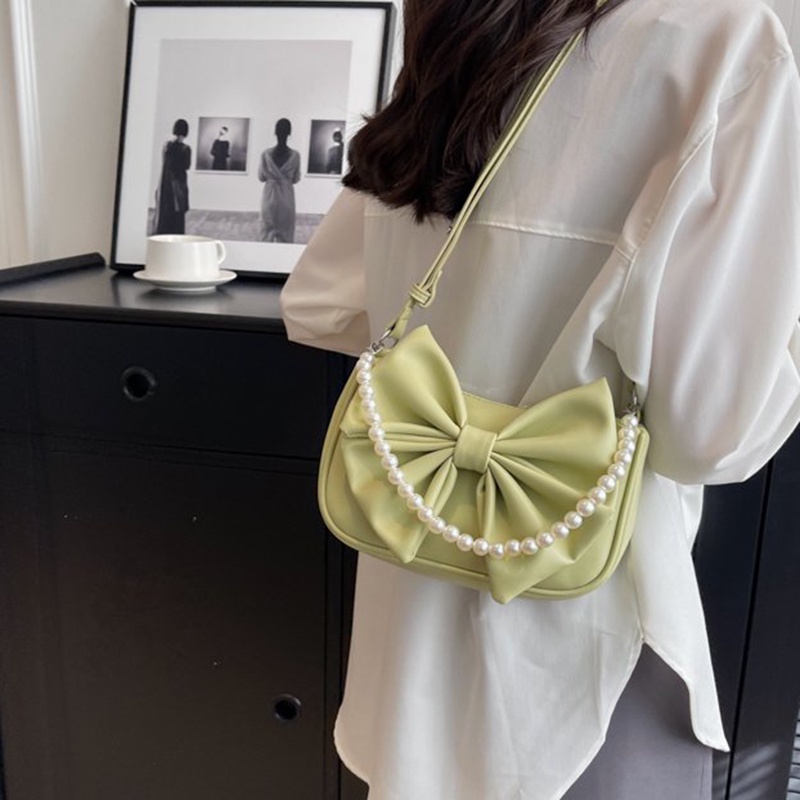 Túi đeo vai IELGY trang trí nơ và chuỗi hạt ngọc trai nhân tạo nhỏ gọn thời trang dành cho nữ