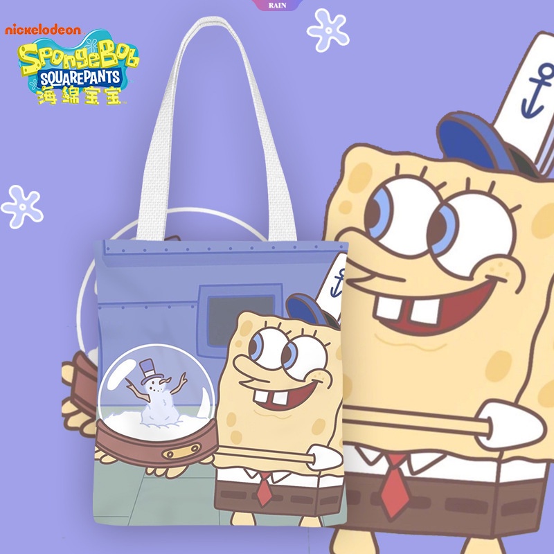 Túi Xách Đeo Vai Vải Canvas In Hoạt Hình SpongeBob Patrick Ngôi Sao Đơn Giản Ngọt Ngào Cho Nữ [RAIN]