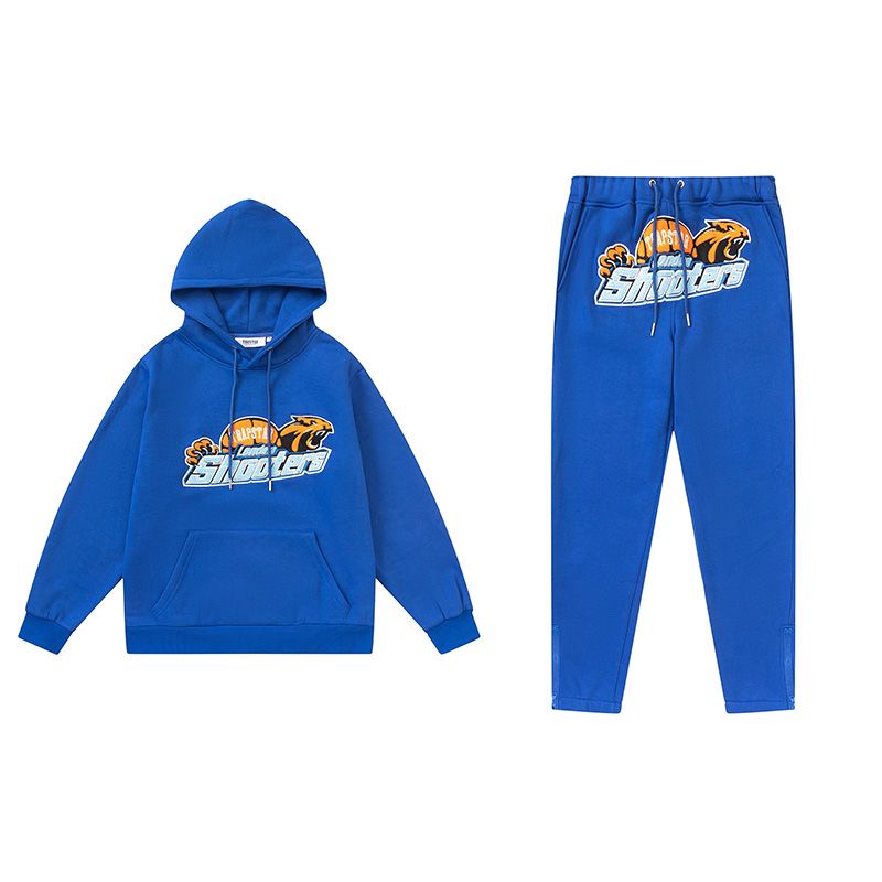 Newtrapstar Bộ Đồ Thể Thao Dáng Rộng Lông Cừu Thêu Logo Hình Đầu Hổ Màu Xanh Dương Phối Khăn In Thời Trang Cho Cặp Đôi Nam Và Nữ