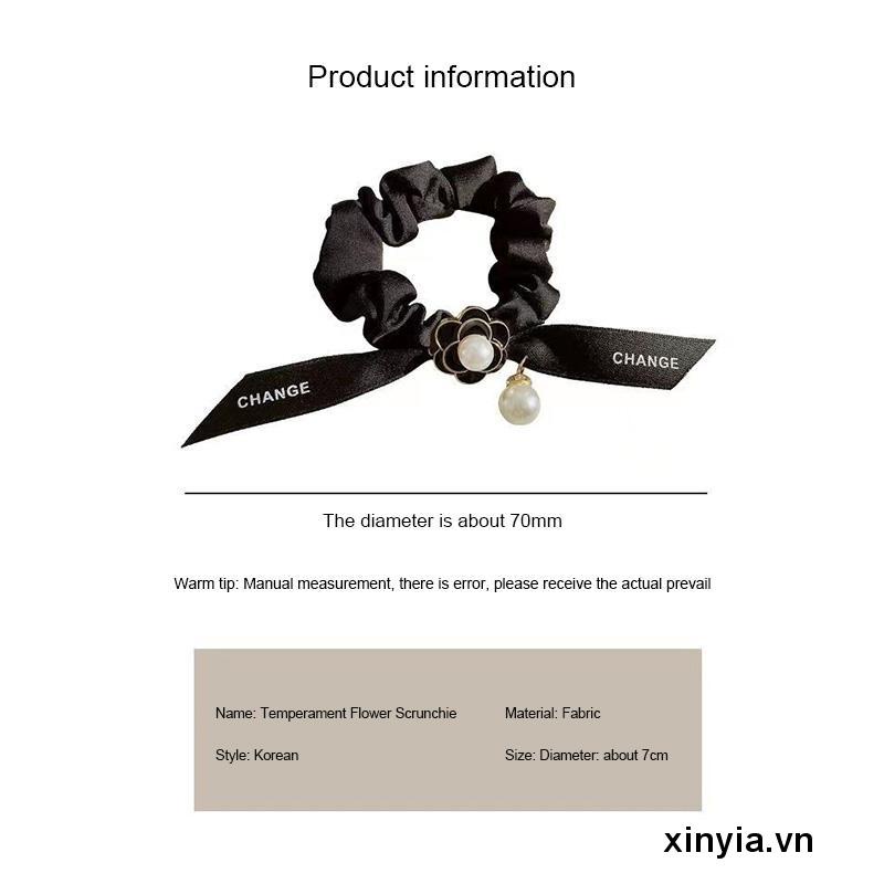 Dây Buộc Tóc Vải Satin Đính Nơ Ngọc Trai Nhân Tạo Phong Cách Hàn Quốc